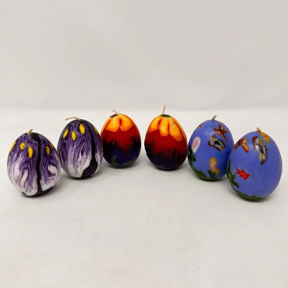 Vintage Multicolor Floral Egg Candles Set of 6 Candle & Egg collections 2.5”